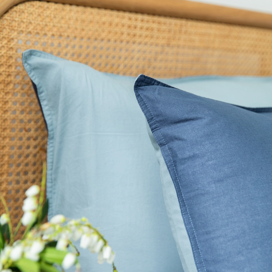 Vintage Cotton Reversible Quilt Cover Set - Denim & Sky Blue
