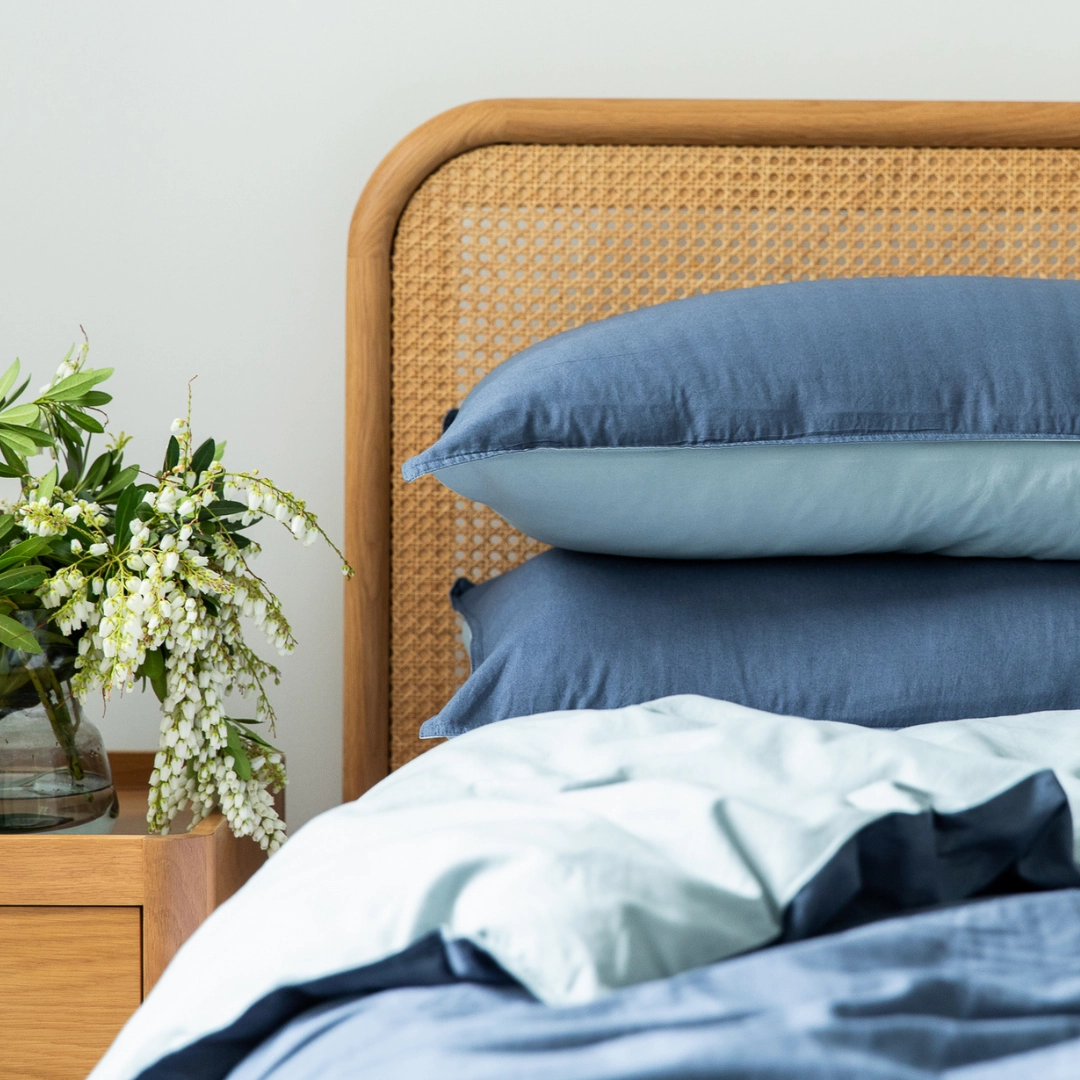 Vintage Cotton Reversible Quilt Cover Set - Denim & Sky Blue