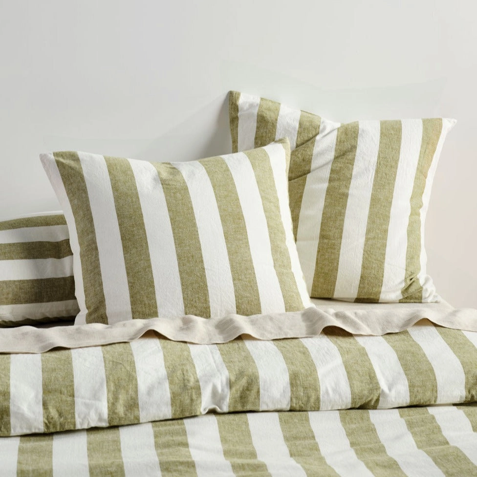 Vintage Stripe Pesto Quilt Cover Set by Linen House