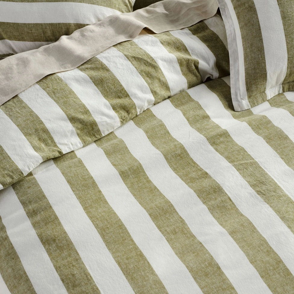 Vintage Stripe Pesto Quilt Cover Set by Linen House