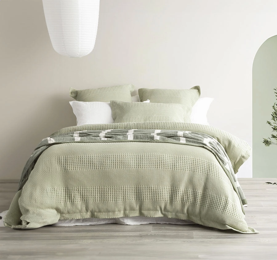 Waffle Elegance Quilt Cover Set Range Moss