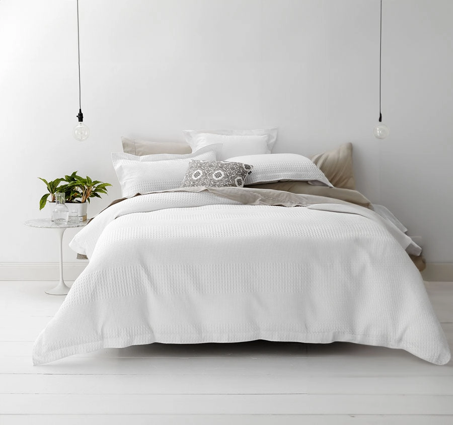 Waffle Elegance Quilt Cover Set Range White