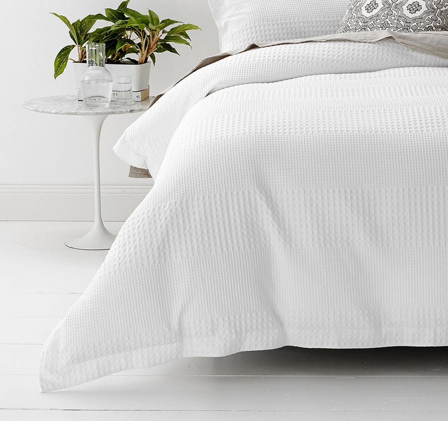 Waffle Elegance Quilt Cover Set Range White