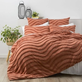 Wave RUST 100% Cotton Chenille Vintage Quilt Cover Set by Cloud Linen