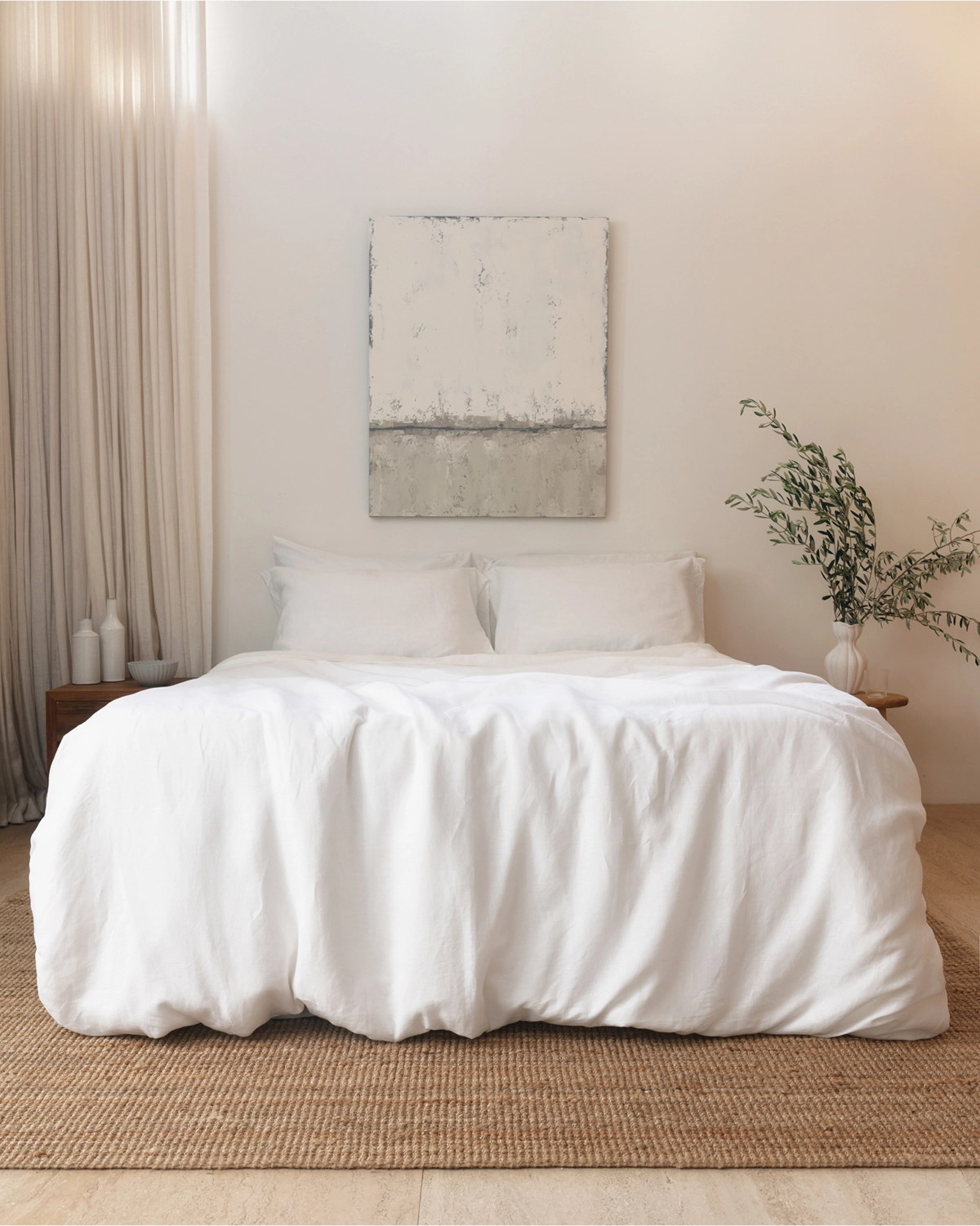 White 100% French Flax Linen Sheet Set