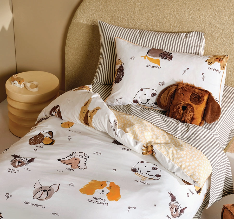 Woof Woof Quilt Cover Set Range White