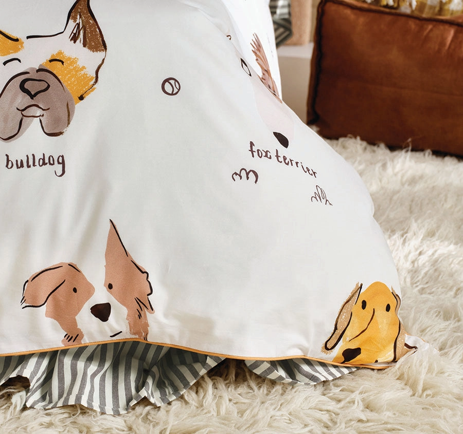 Woof Woof Quilt Cover Set Range White