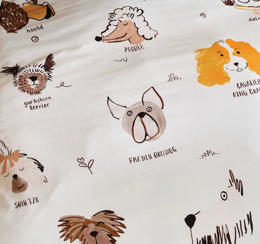 Woof Woof Quilt Cover Set Range White