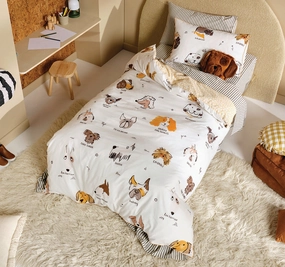 Woof Woof Quilt Cover Set Range White